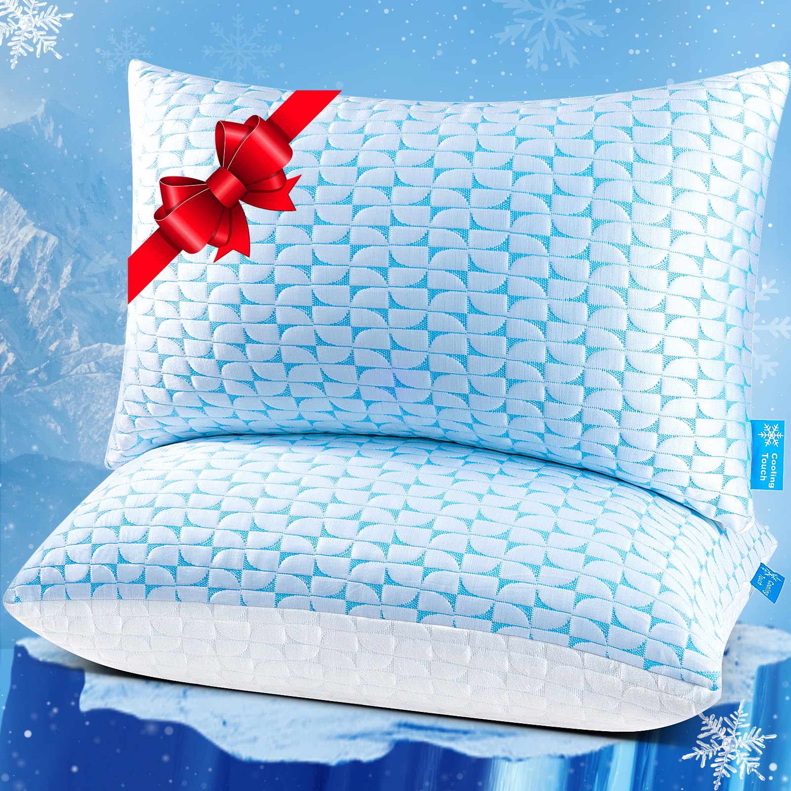 Qutool Firm Pillow Shredded Memory Foam Pillows Queen Size Set Of 2, Cooling Pillow For Side Sleeper, Supportive Fluffy Bed Pill